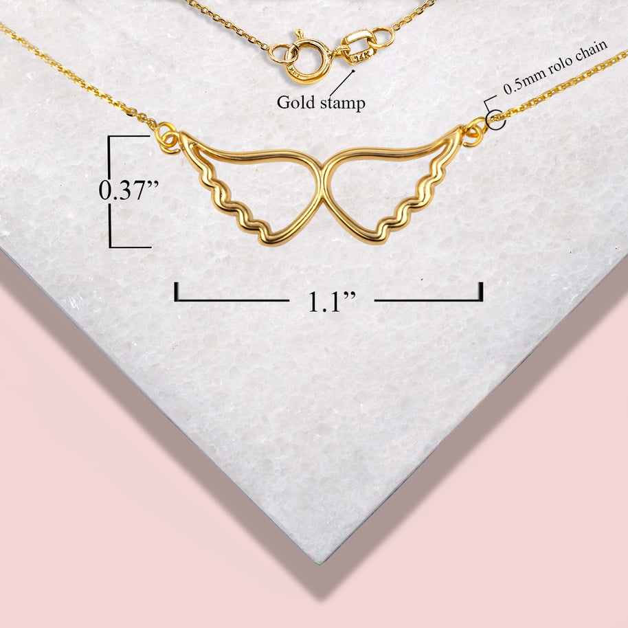 14K Gold Angel Wings Pendant Necklace (Available in Yellow/Rose/White Gold)