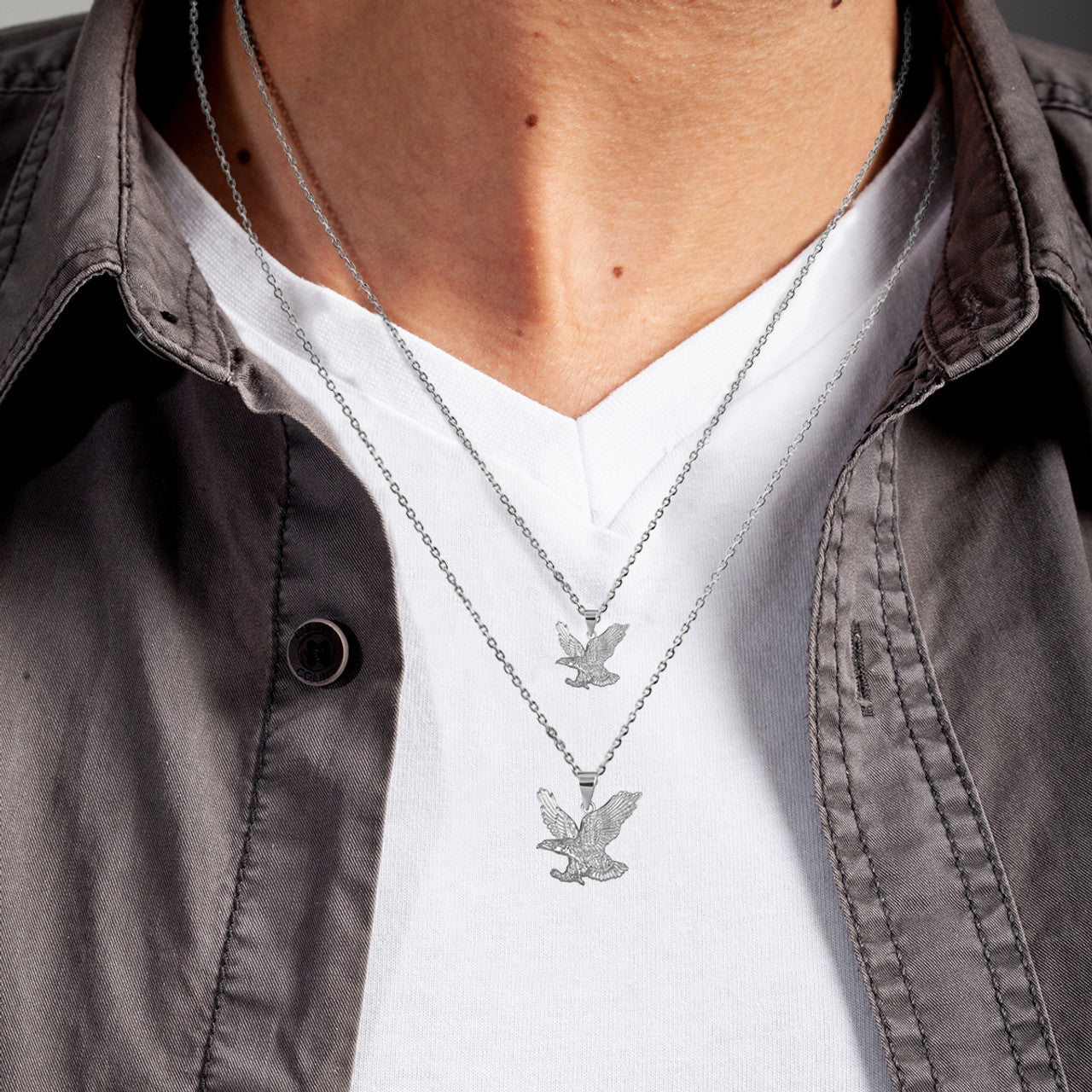 .925 Sterling Silver American Eagle Pendant Necklace (Available in Small/Large)