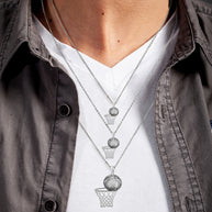 .925 Sterling Silver Basketball Hoop Sports Beaded Pendant Necklace (Available in Small/Medium/Large)