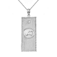 Sterling Silver Double Sided Million Dollar Bill Money Pendant Necklace (Medium)