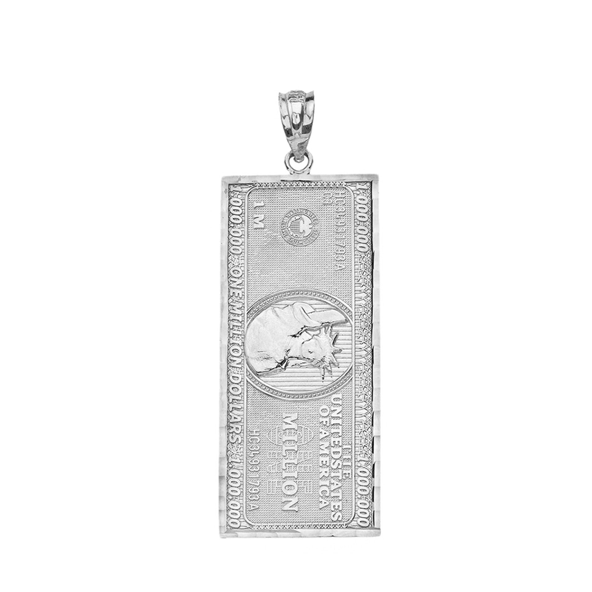 Sterling Silver Double Sided Million Dollar Bill Money Pendant Necklace (Medium)