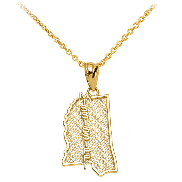 Gold Mississippi State Map Pendant Necklace(Available in Yellow/Rose/White Gold)