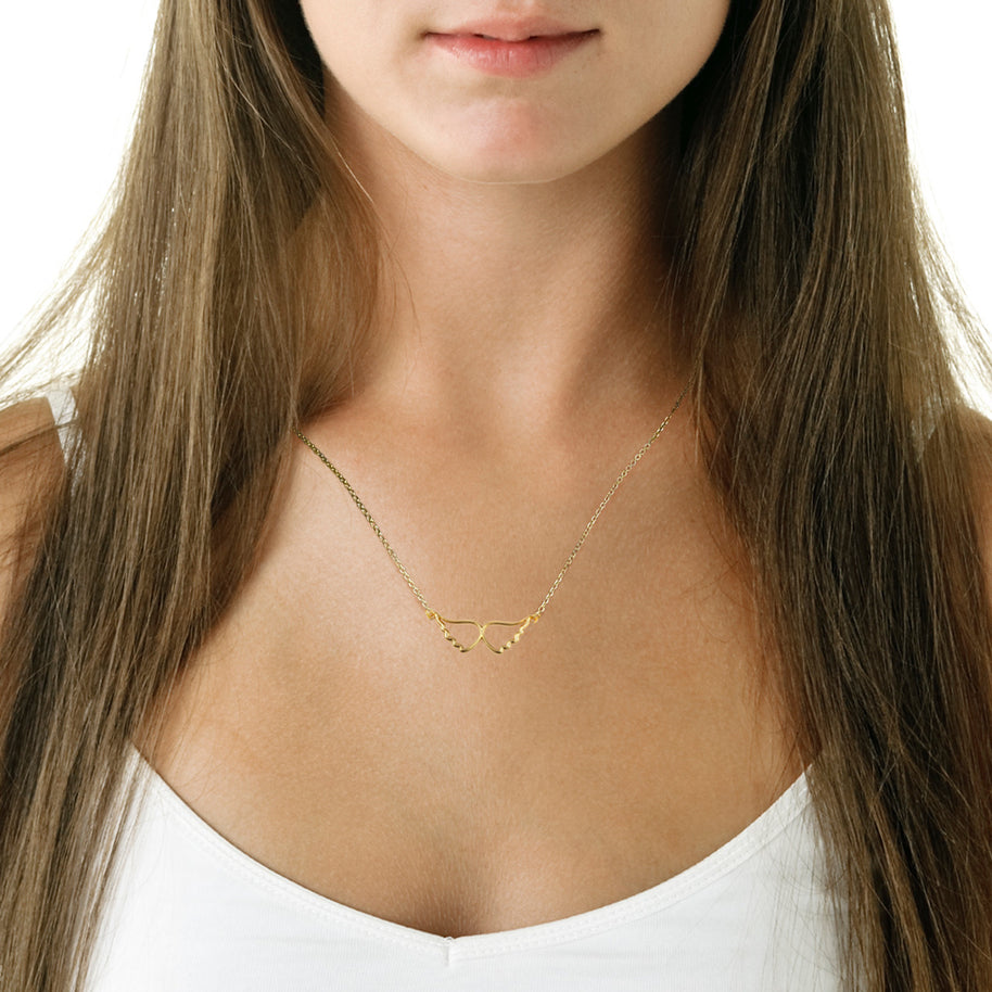 14K Gold Angel Wings Pendant Necklace (Available in Yellow/Rose/White Gold)