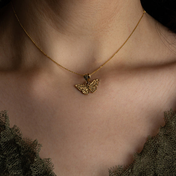 Gold Butterfly Diamond Cut Pendant Necklace (Available in Yellow/Rose/White Gold)