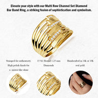 Gold Multi Row Channel Set Diamond Bar Band Ring (Available in Yellow/Rose/White Gold)