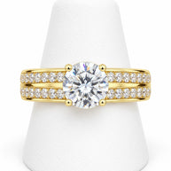 10K Yellow Gold Women's Double Row CZ Solitaire Ring