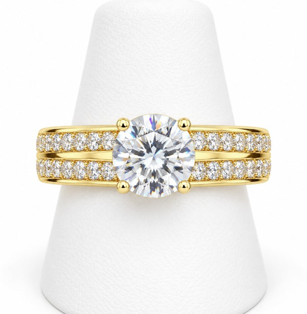10K Yellow Gold Women's Double Row CZ Solitaire Ring