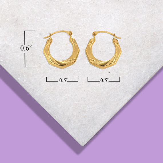 14K Yellow Gold Beaded & Solid Octagon Reversible Hoop Earrings (0.60