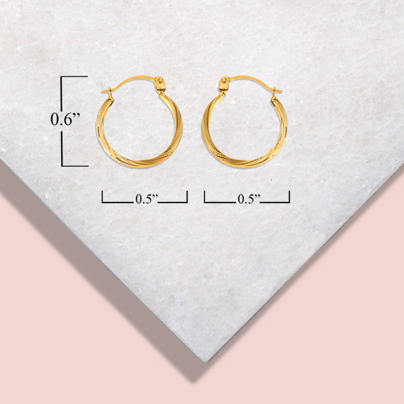14K Yellow Gold Beaded & Twisted Reversible Hoop Earrings (0.60