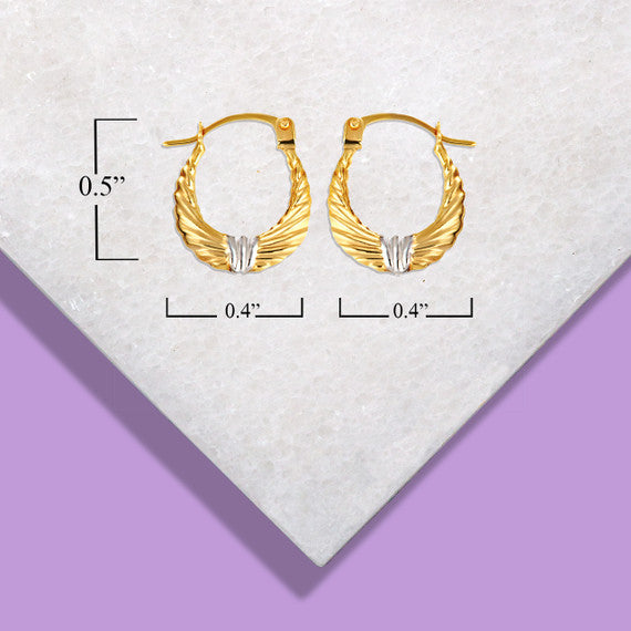 14K Two-Tone Gold Ribbed Hoop Earrings (0.50