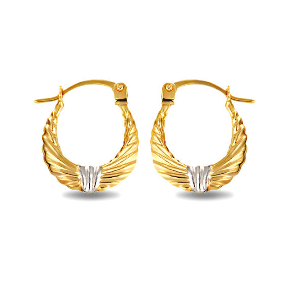 14K Two-Tone Gold Ribbed Hoop Earrings (0.50")