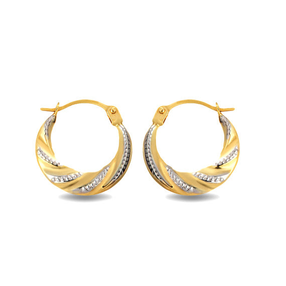14K Two-Tone Gold Beaded & Ribbed Reversible Hoop Earrings (0.50