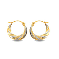 14K Two-Tone Gold Beaded & Ribbed Reversible Hoop Earrings (0.50