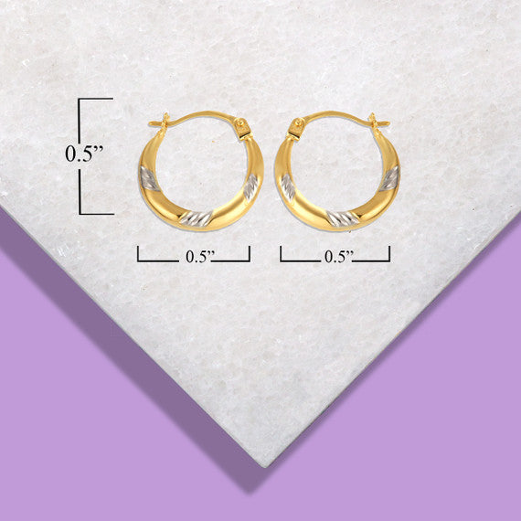 14K Two-Tone Gold Ribbed & Solid Reversible Hoop Earrings (0.50