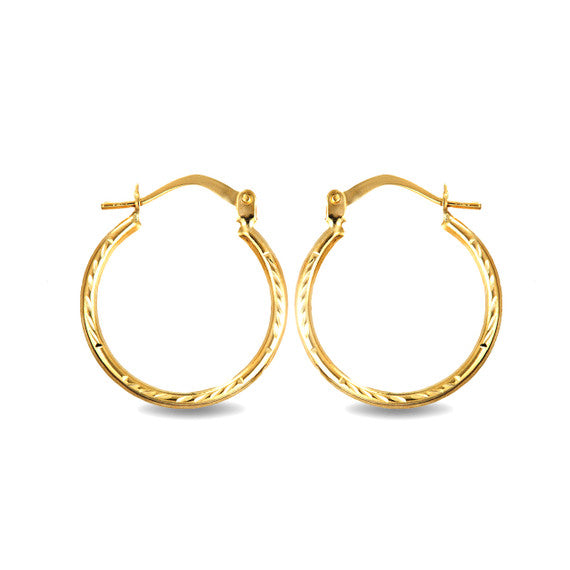 14K Yellow Gold Diamond Cut & High Polish Finish Reversible Hoop Earrings (0.70