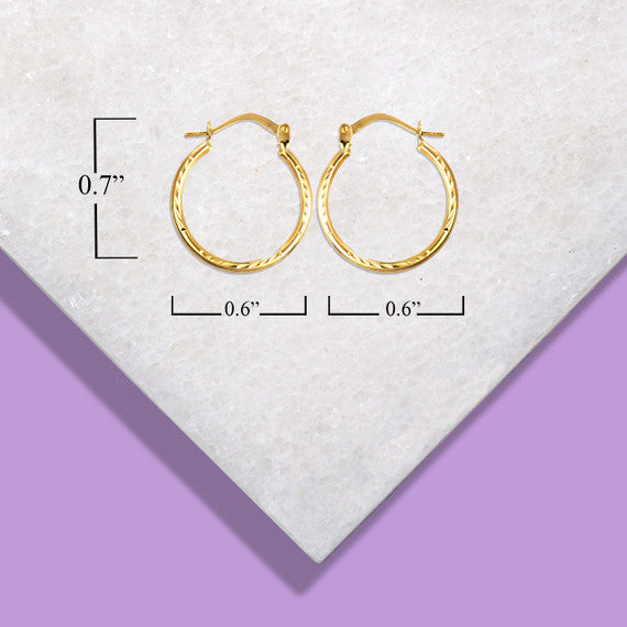 14K Yellow Gold Diamond Cut & High Polish Finish Reversible Hoop Earrings (0.70