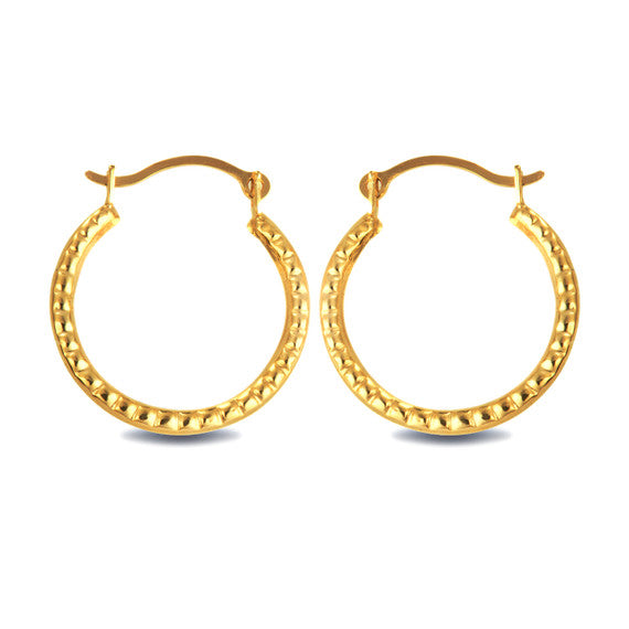 14K Yellow Gold Textured Reversible Hoop Earrings (0.60