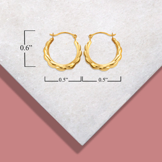 14K Yellow Gold Ribbed Reversible Hoop Earrings (0.60