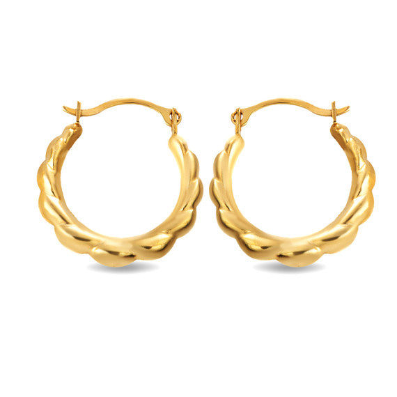 14K Yellow Gold Ribbed Reversible Hoop Earrings (0.60")