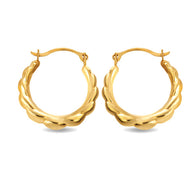 14K Yellow Gold Ribbed Reversible Hoop Earrings (0.60