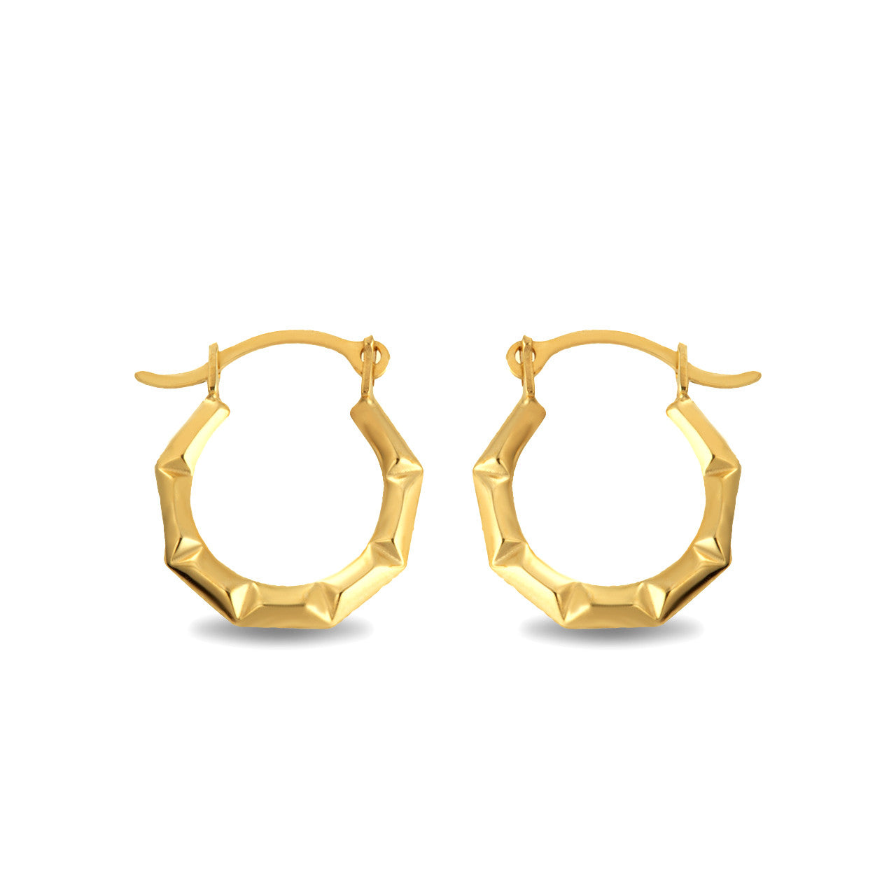 14K Yellow Gold Textured Octagon Reversible Hoop Earrings (0.50