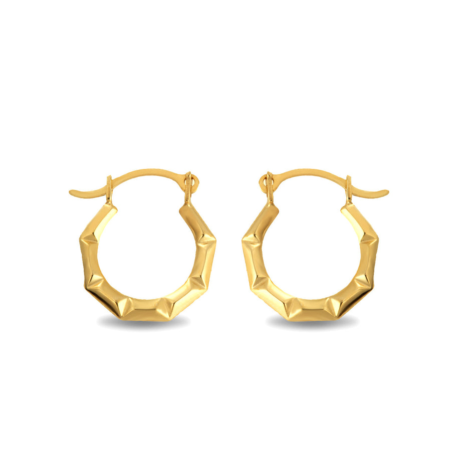 14K Yellow Gold Textured Octagon Reversible Hoop Earrings (0.50")