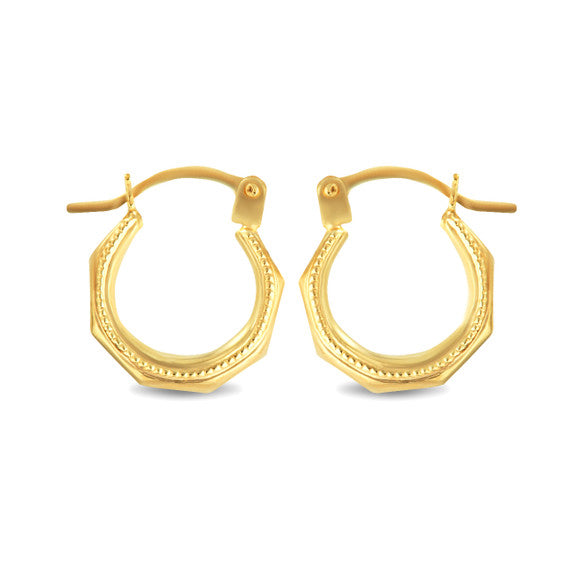 14K Yellow Gold Beaded Octagon Hoop Earrings (0.50