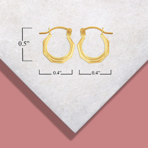 14K Yellow Gold Beaded Octagon Hoop Earrings (0.50