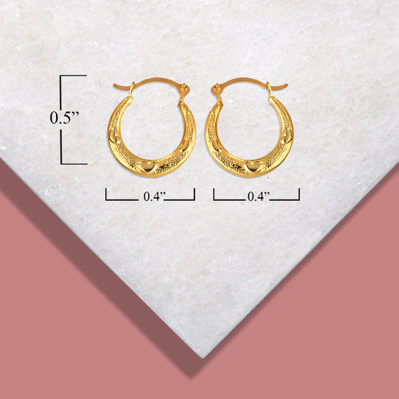 14K Yellow Gold Textured Heart Reversible Hoop Earrings (0.50