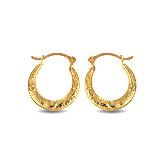 14K Yellow Gold Textured Heart Reversible Hoop Earrings (0.50