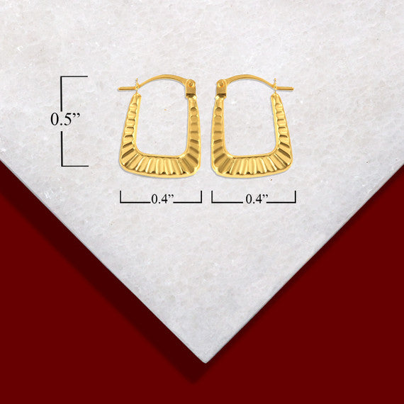 14K Yellow Gold Textured Square Reversible Hoop Earrings (0.50