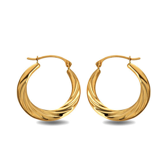 14K Yellow Gold Croissant Twisted Reversible Hoop Earrings (0.80