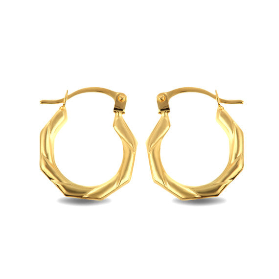 14K Yellow Gold Ribbed Octagon Reversible Hoop Earrings (0.50