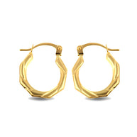 14K Yellow Gold Ribbed Octagon Reversible Hoop Earrings (0.50