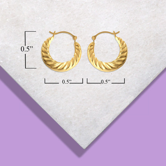 14K Yellow Gold Textured Reversible Hoop Earrings (0.60