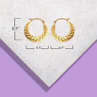 14K Yellow Gold Textured Reversible Hoop Earrings (0.60
