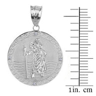 Sterling Silver Saint Christopher Engravable Medallion Circle CZ Pendant Necklace ( 1.16