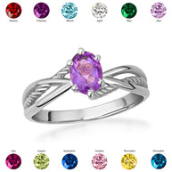 .925 Sterling Silver Custom Oval Birthstone Infinity Rope Band Ring