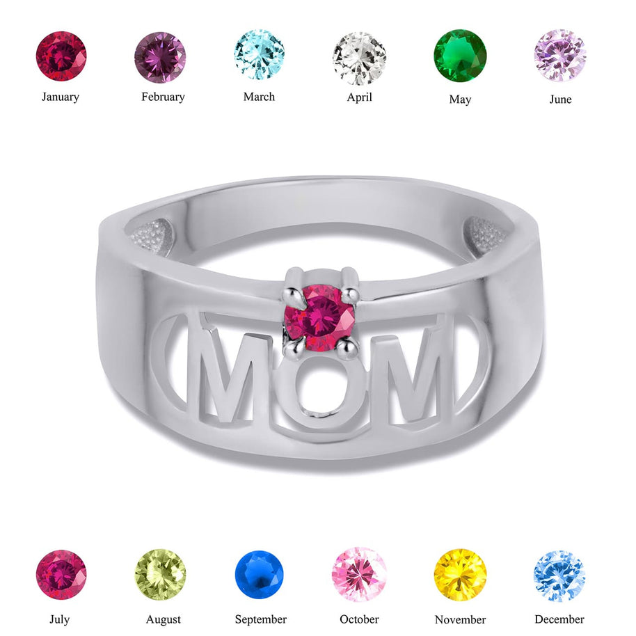 .925 Sterling Silver Custom Birthstone Mom Band Ring