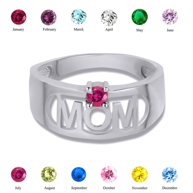 .925 Sterling Silver Custom Birthstone Mom Band Ring