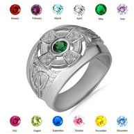 .925 Sterling Silver Birthstone CZ Celtic Cross Men's Ring