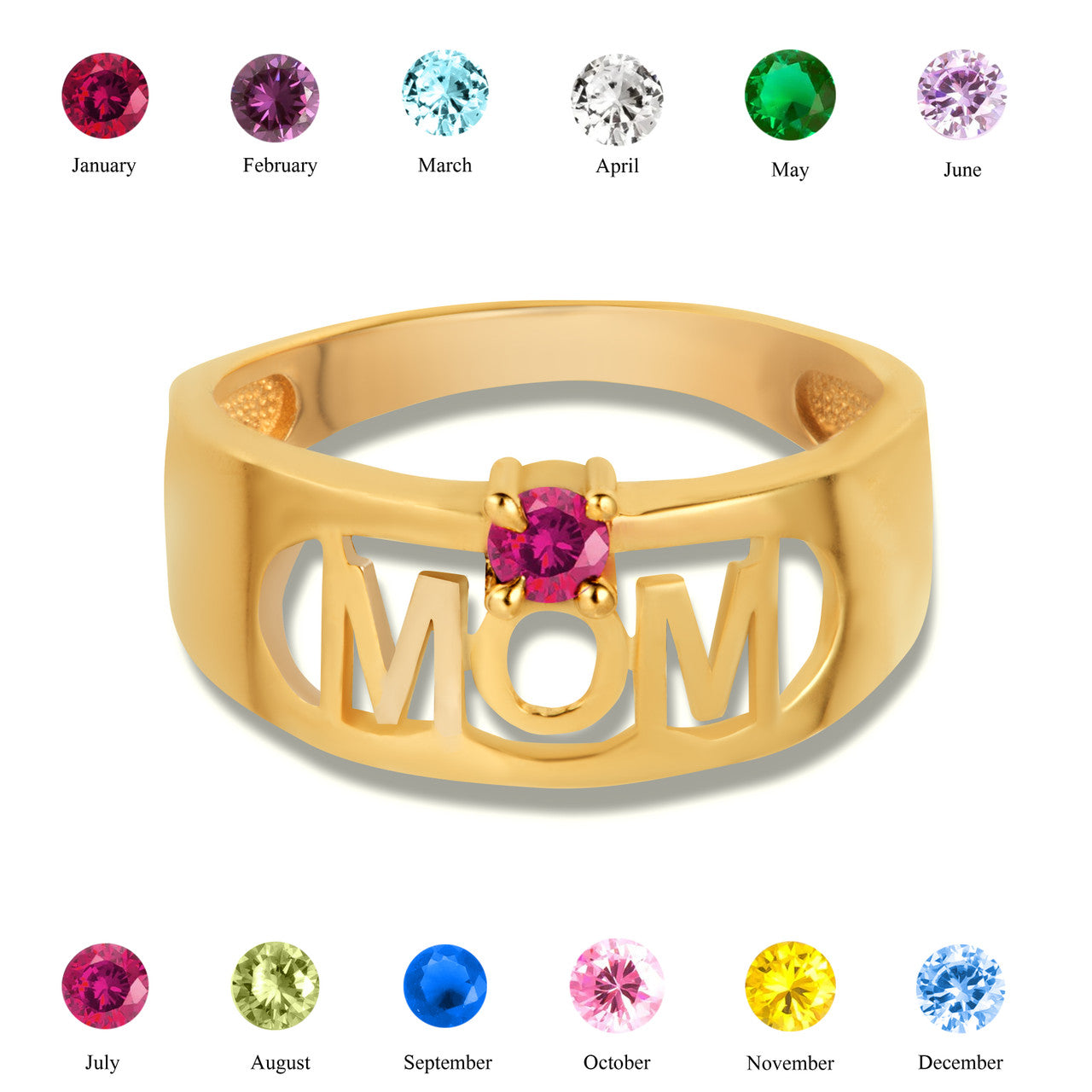 Gold Custom Birthstone Mom Band Ring (Available in Yellow/Rose/White Gold)