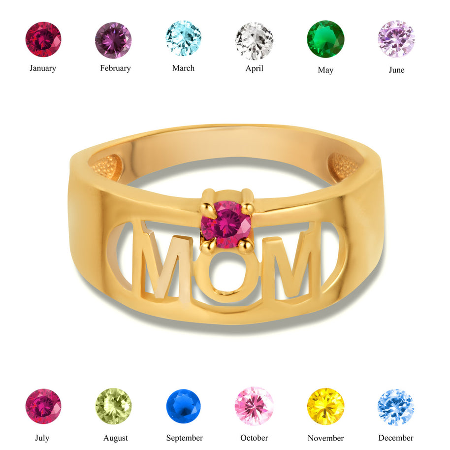 Gold Custom Birthstone Mom Band Ring (Available in Yellow/Rose/White Gold)