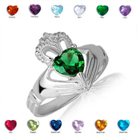.925 Sterling Silver Woman's Elegant Claddagh Birthstone Heart Shape Ring