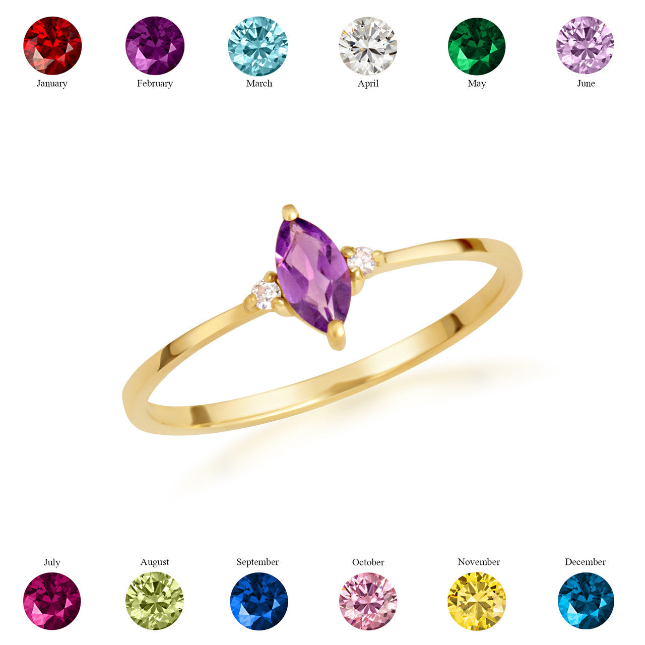 Gold Personalized Marquise Cut Birthstone Ring