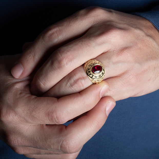 Gold United States Navy Cubic Zirconia Birthstone Officially Licensed Men's Ring (Available in Yellow/Rose/White Gold)