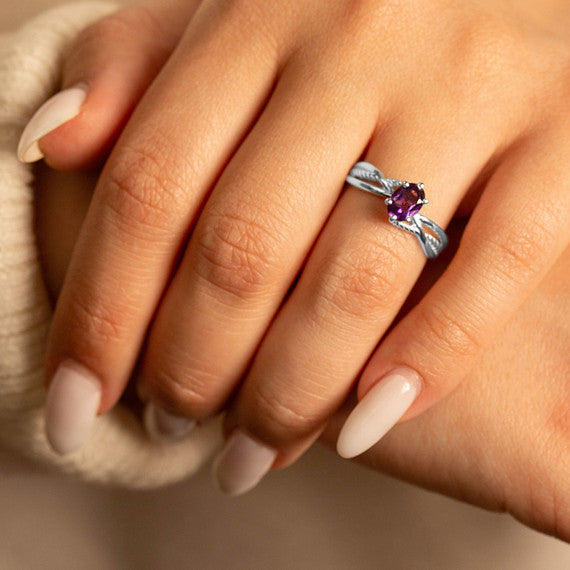 .925 Sterling Silver Custom Oval Birthstone Infinity Rope Band Ring