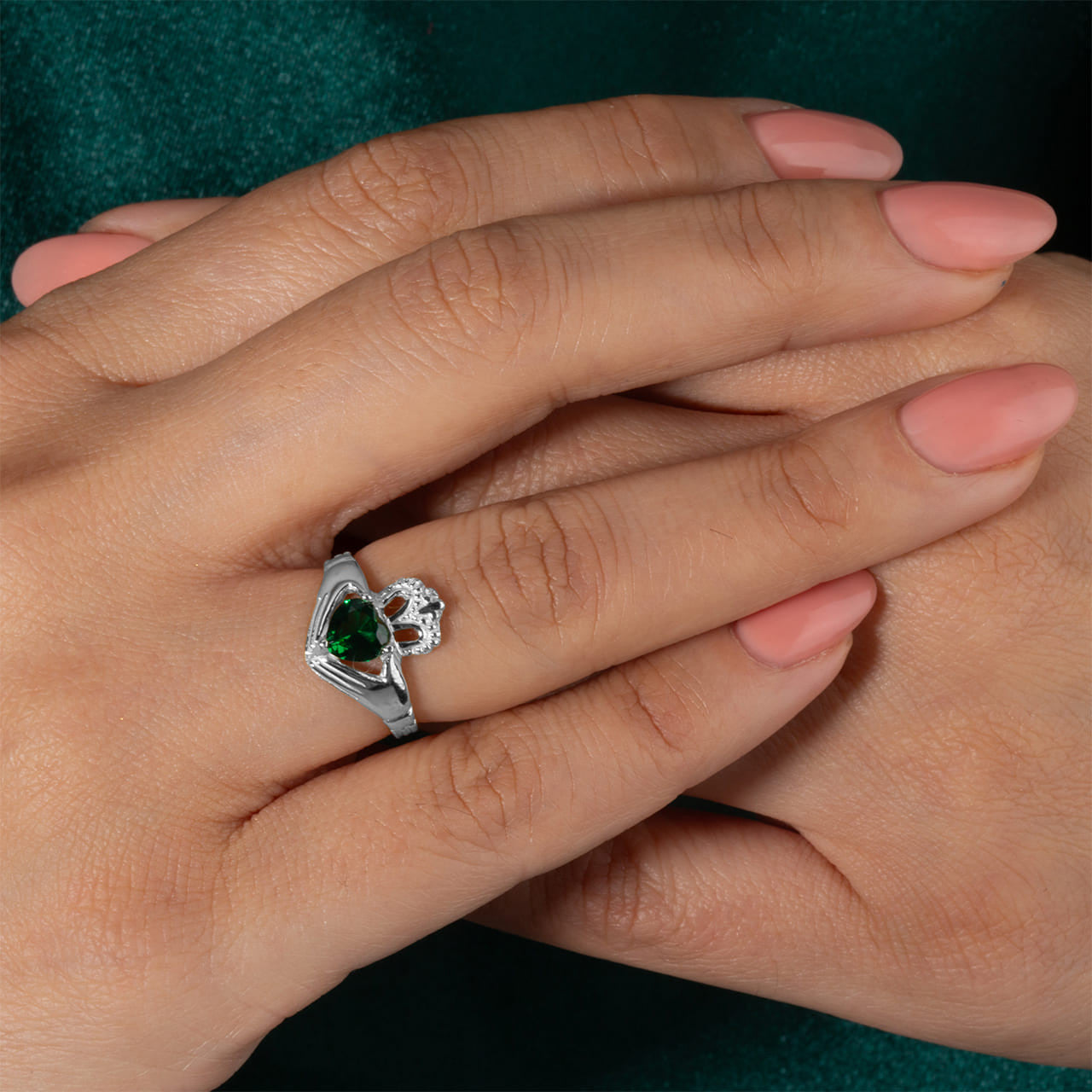.925 Sterling Silver Woman's Elegant Claddagh Birthstone Heart Shape Ring