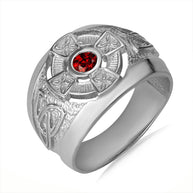 .925 Sterling Silver Birthstone CZ Celtic Cross Men's Ring