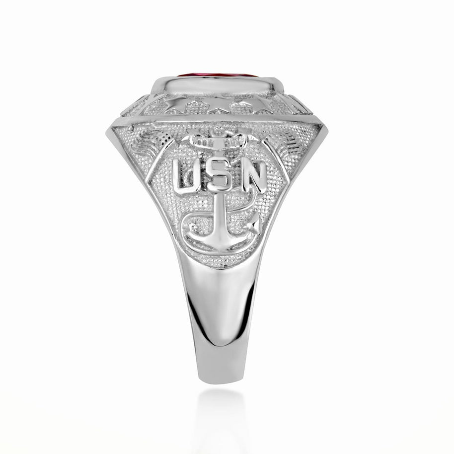 .925 Sterling Silver United States Navy Cubic Zirconia Birthstone Officially Licensed Men's Ring